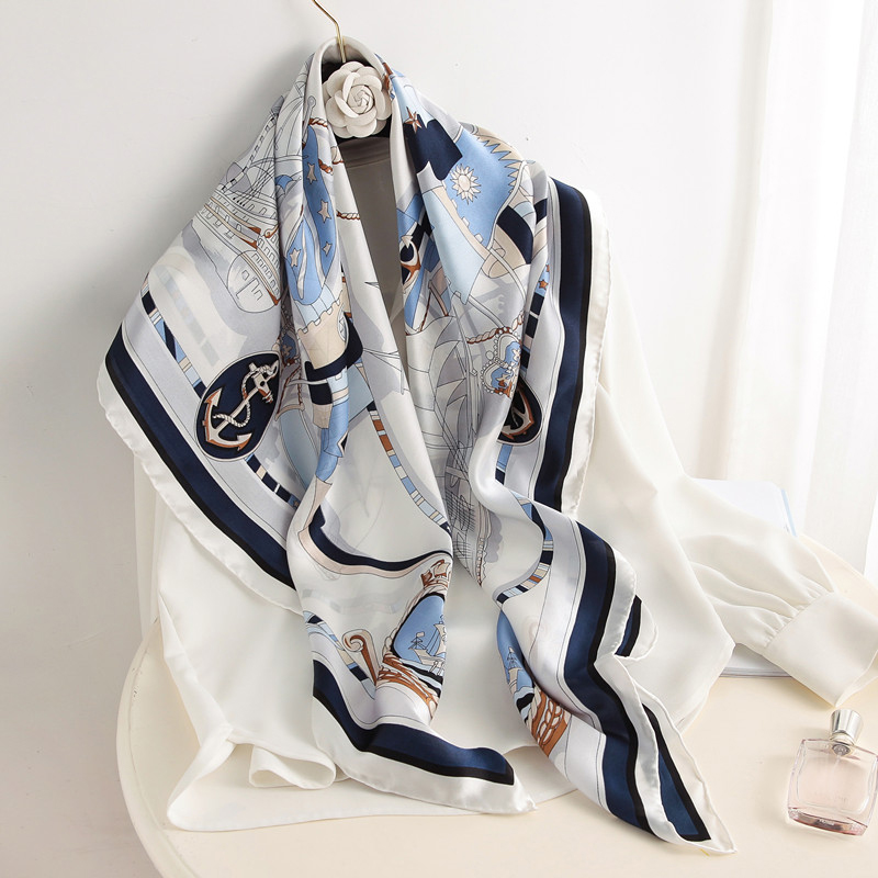 Luxury Skincare Headband - 90*90cm 여성 스퀘어 실크 스카프 럭셔리