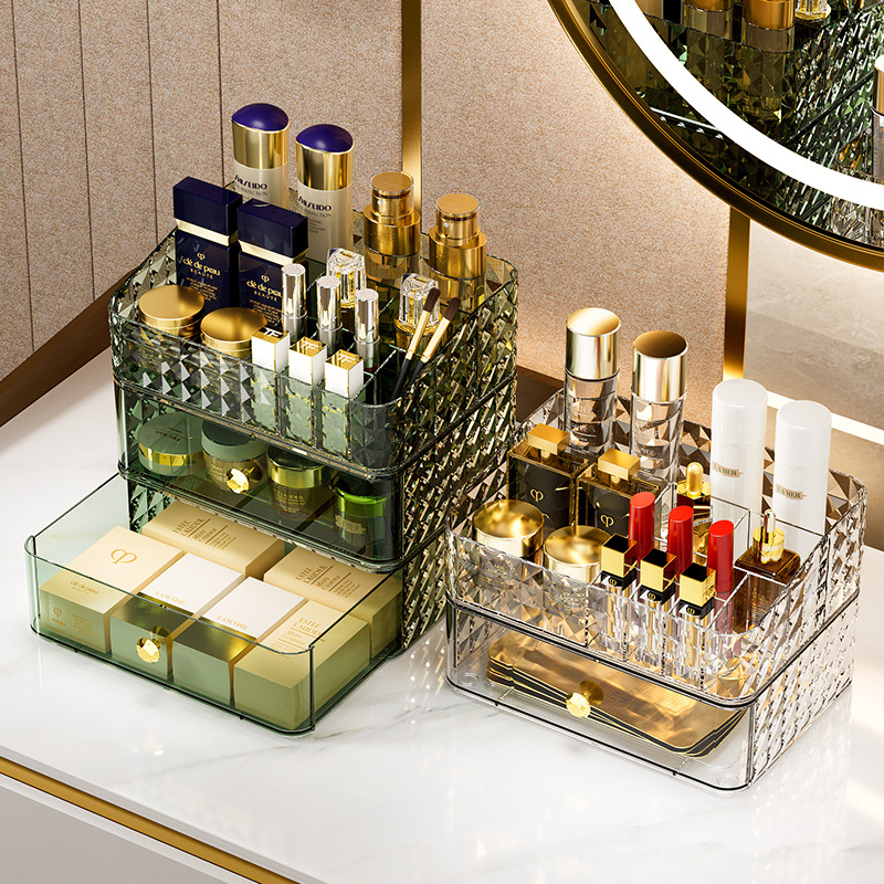 Luxury Skincare Box - 다이아몬드 패턴 화장품 수납함 고급스러운 대용량