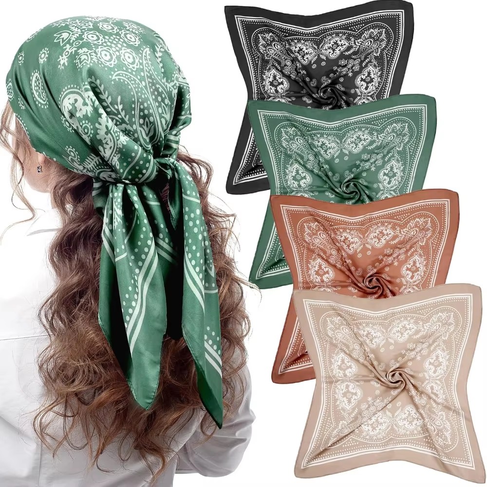 Luxury Skincare Headband - 명품 브랜드 실크 스퀘어 페이즐리 스카프
