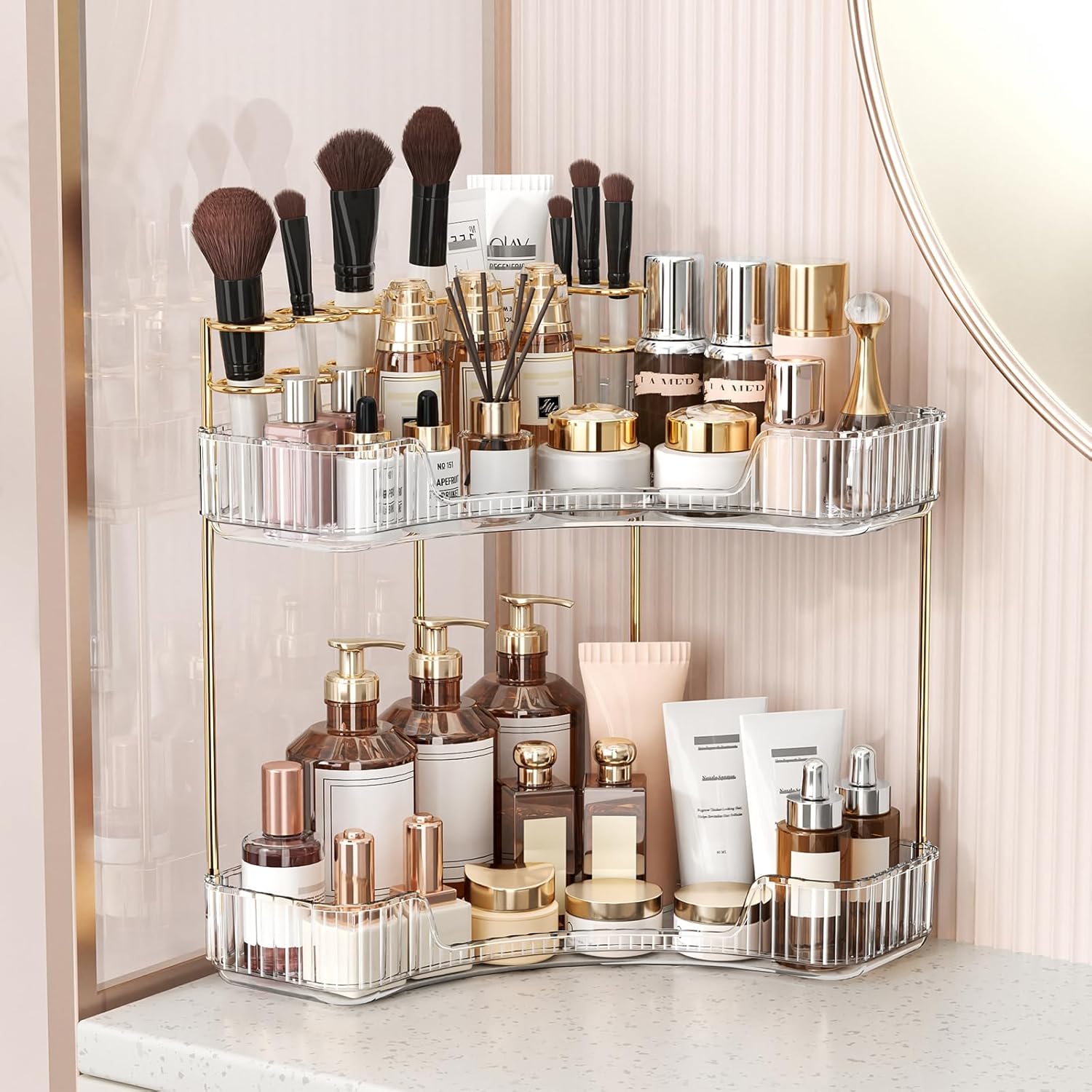 2단 투명 욕실 정리대, 고급 골드 메탈 화장품 진열대 - Luxury Gold Skincare 리뷰 및 가격