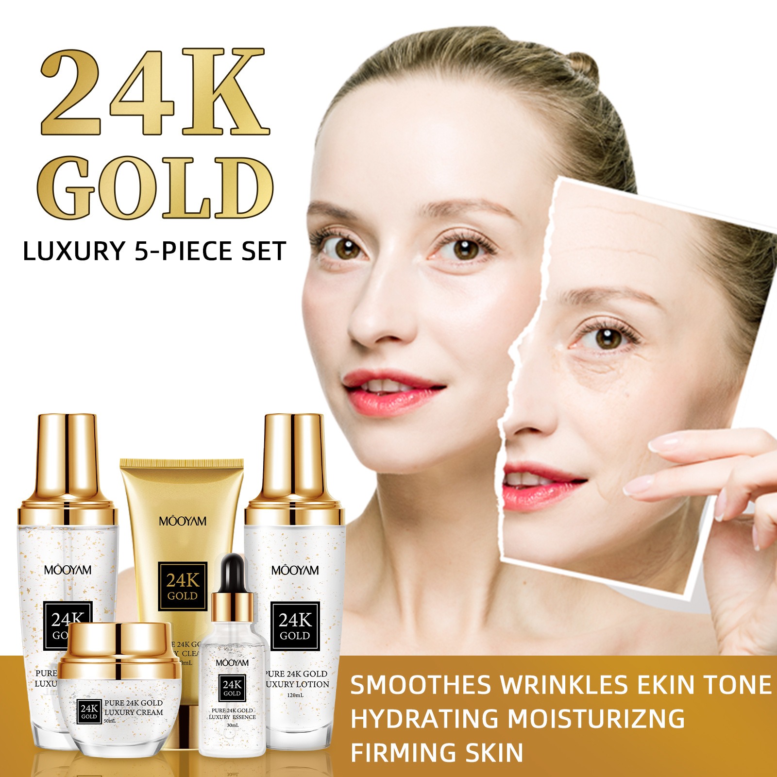 24K 골드 럭셔리 보습 안티 링클 세트 잔주름 감소  - Luxury Gold Skincare 리뷰 및 가격