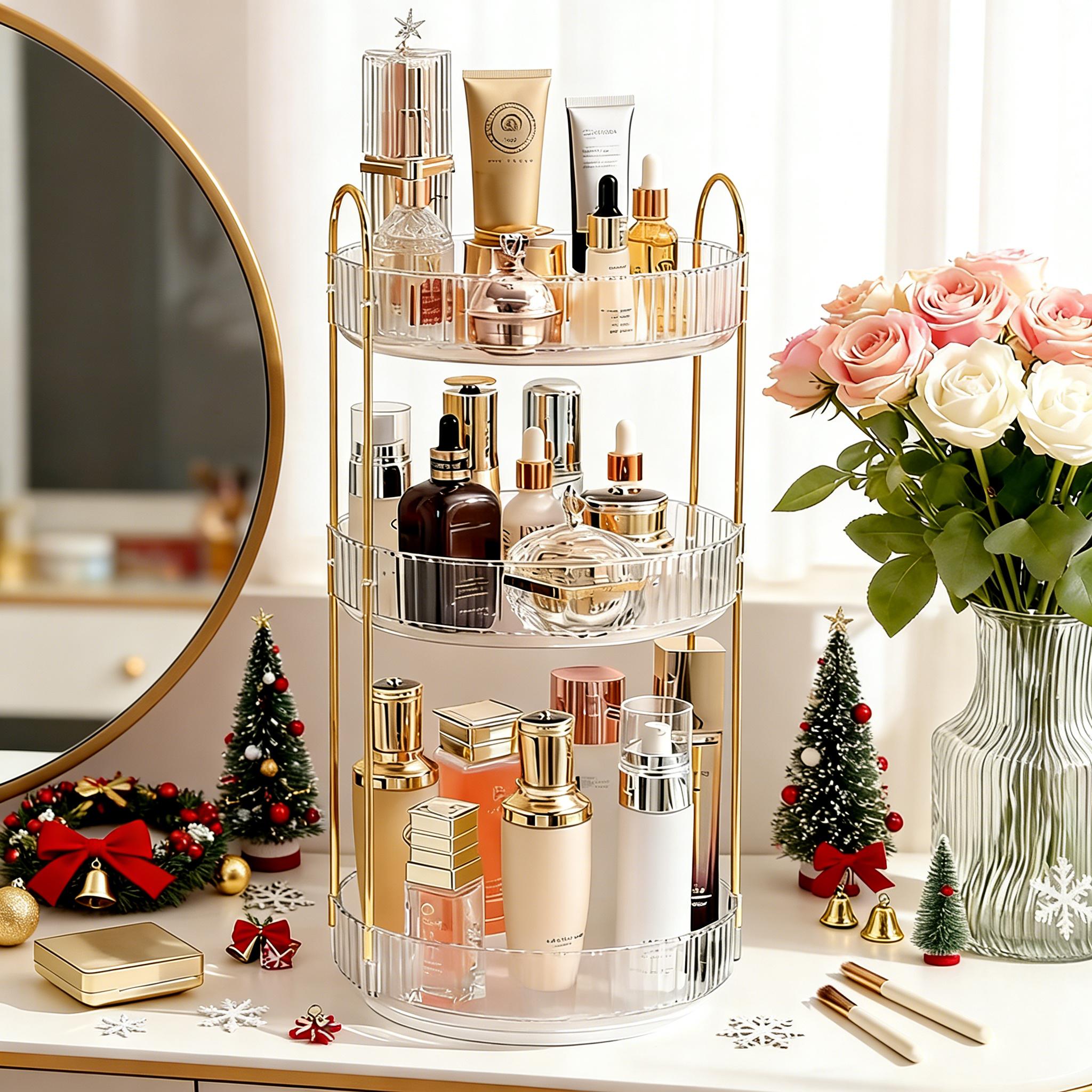 럭셔리 투명 화장품 정리함 3단 공간절약 코너 선반 욕 - Luxury Gold Skincare 리뷰 및 가격